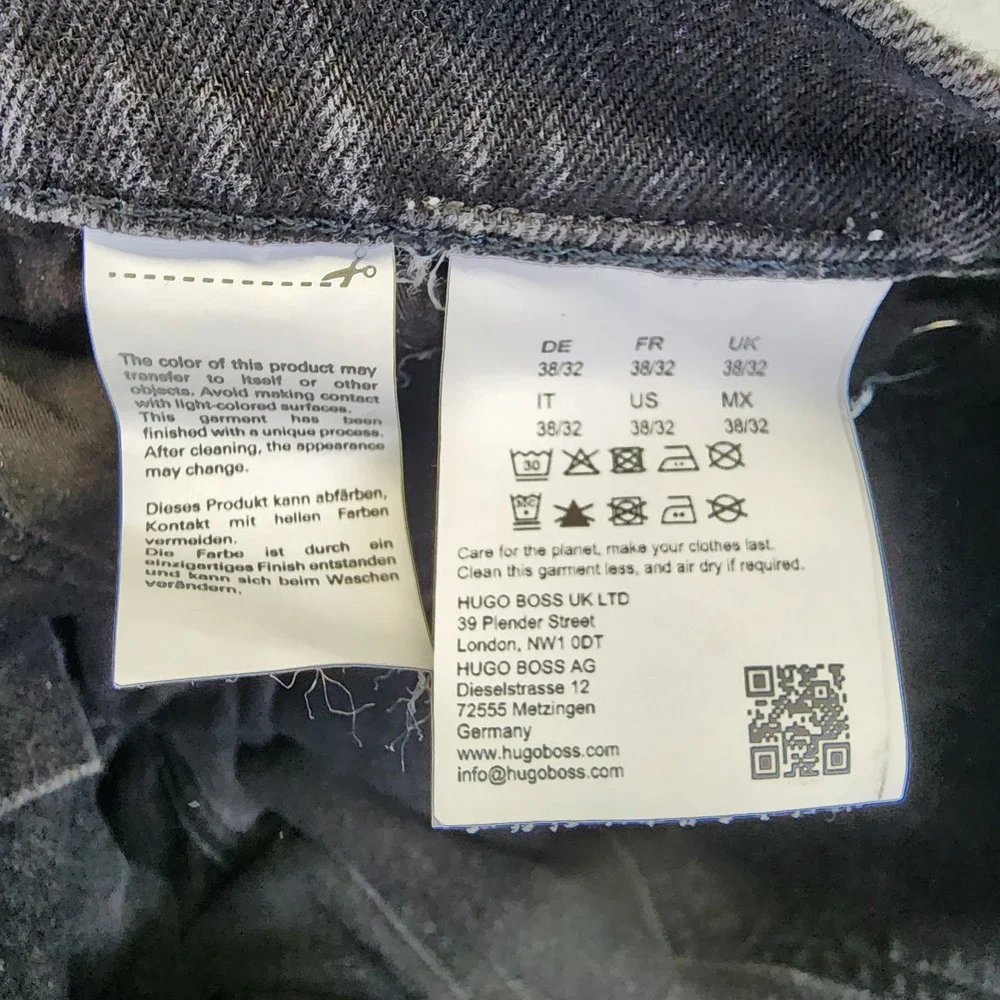 Hugo Boss Ash Mens 38x32 Slim Fit Dark Black Wash Denim